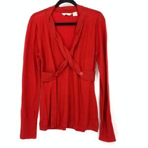 Lia Molly Women's Red Wool Blend Wrap Front Bell Sleeve Pullover Sweater Medium